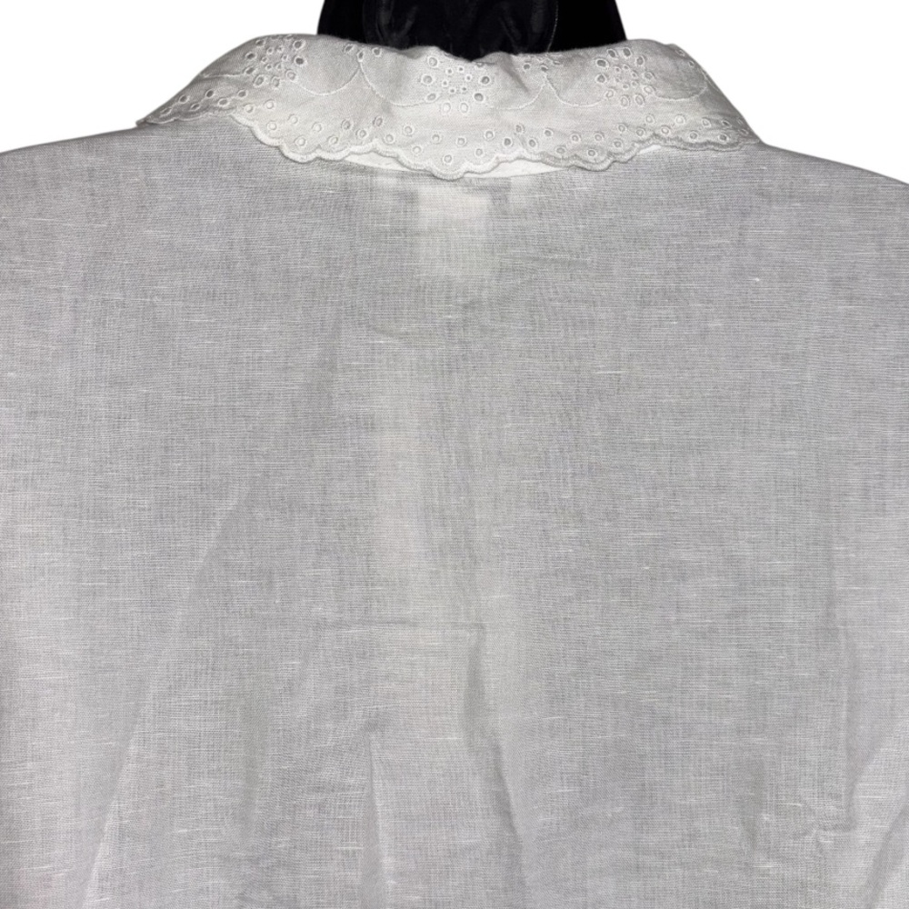 Laura Ashley Blouse Linen Cotton Blend Button Front Long Sleeve Eyelet Collar 1X - Picture 5 of 13